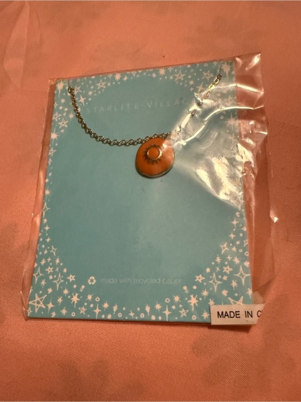 Starlite Village Orange Sunburst Pendant Necklace